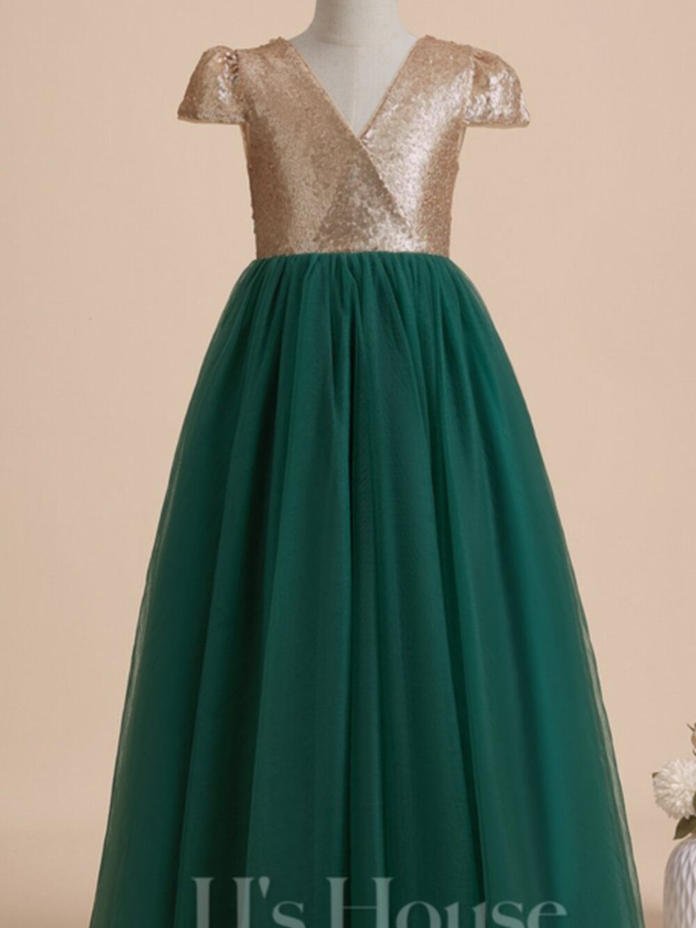 JJ's House Loralie Dark Green A-line Bow Tulle Dress Girls Size 9